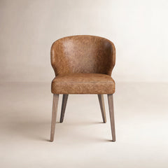 Wingback Side Chair, Upholstered Brown Seat, Solid Wood Frame