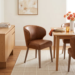 Wingback Side Chair, Upholstered Brown Seat, Solid Wood Frame