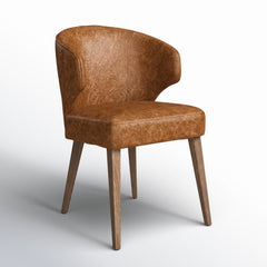 Wingback Side Chair, Upholstered Brown Seat, Solid Wood Frame