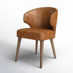 Wingback Side Chair, Upholstered Brown Seat, Solid Wood Frame