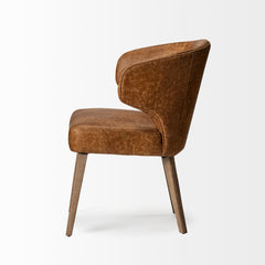 Wingback Side Chair, Upholstered Brown Seat, Solid Wood Frame