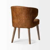 Wingback Side Chair, Upholstered Brown Seat, Solid Wood Frame