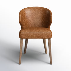 Wingback Side Chair, Upholstered Brown Seat, Solid Wood Frame