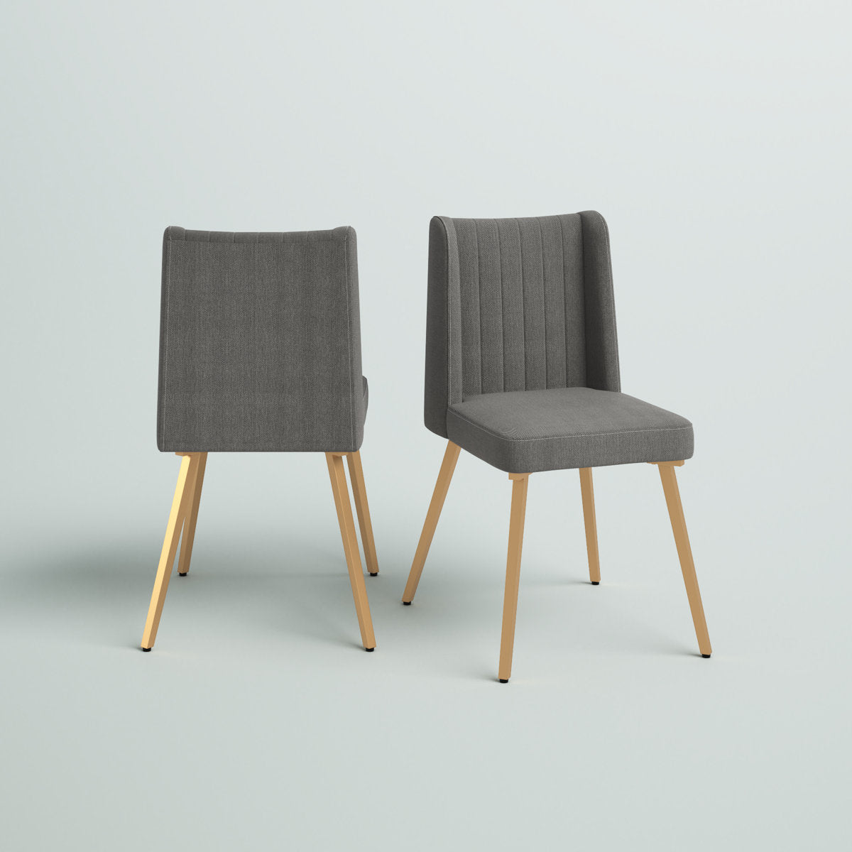 Wingback Side Chairs, Set of 2, Gray Herringbone Twill, Gold Metal Legs