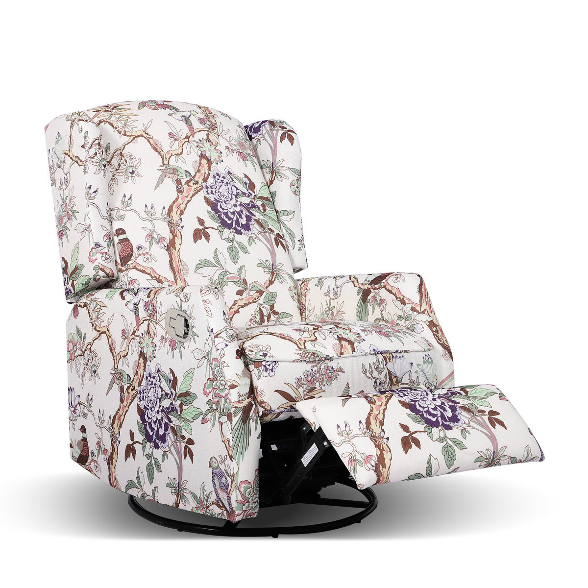 Wingback Swivel Rocker Recliner Chair in Green, Brown and Purple Polyester Blend
