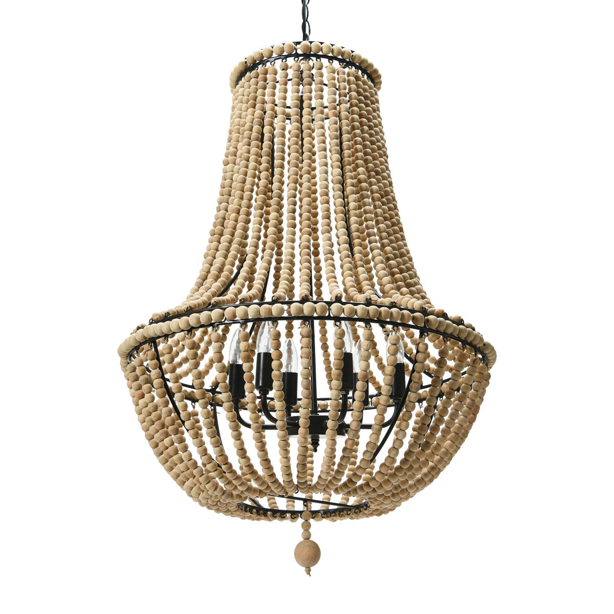 Wood Bead Chandelier with 6 Lights in Natural Finish