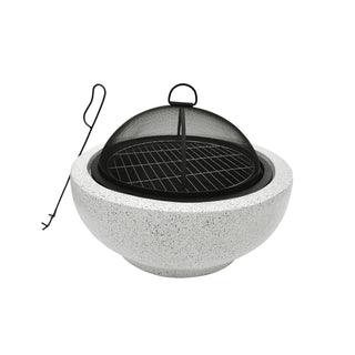 Wood-Burning Fire Pit, 23.62 Inch Round Concrete in Black and Gray