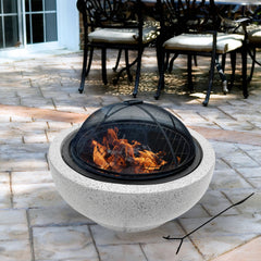 Wood-Burning Fire Pit, 23.62 Inch Round Concrete in Black and Gray