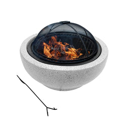Wood-Burning Fire Pit, 23.62 Inch Round Concrete in Black and Gray