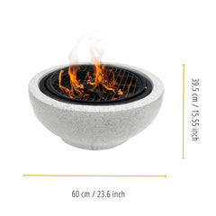 Wood-Burning Fire Pit, 23.62 Inch Round Concrete in Black and Gray