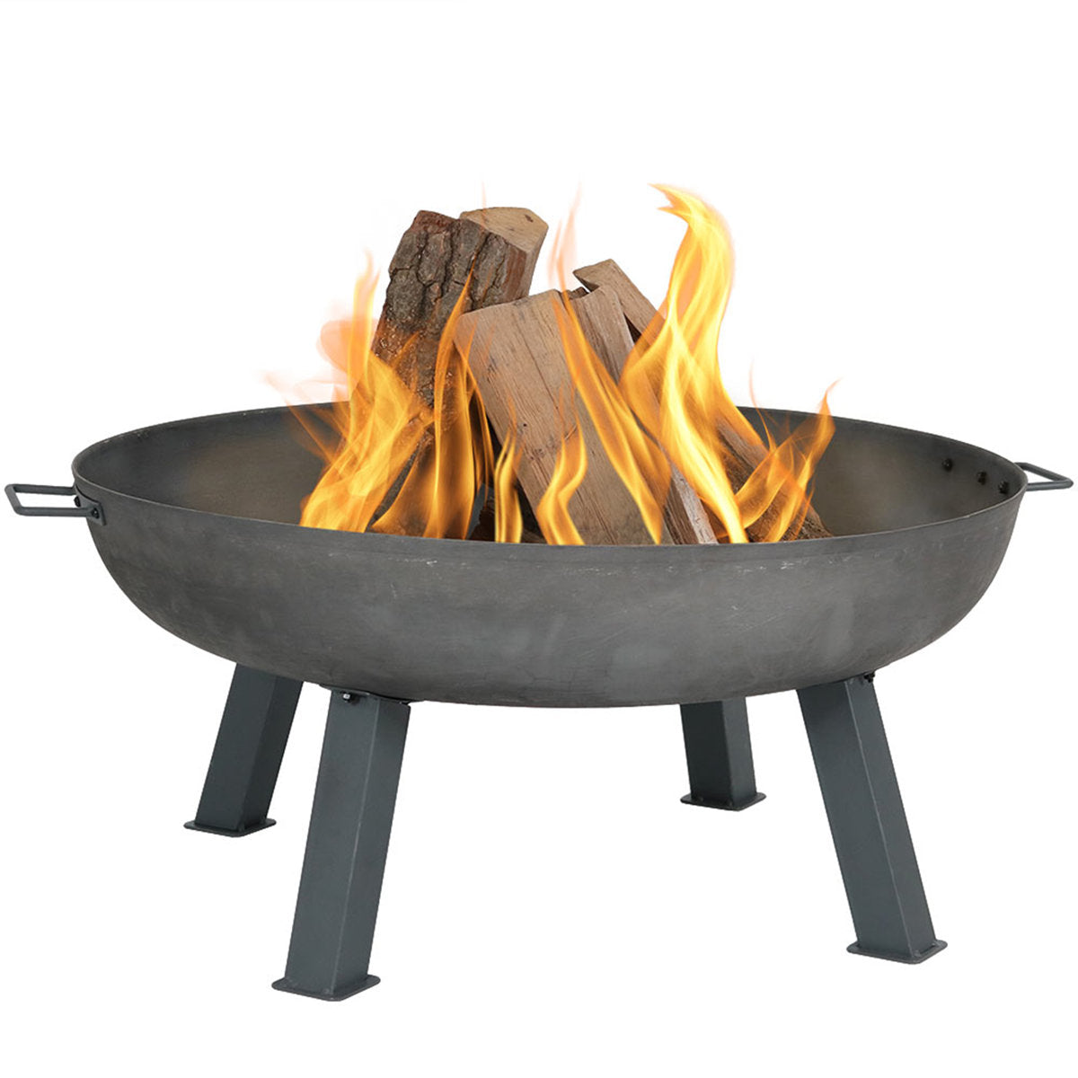 Wood Burning Fire Pit, 34 in Round Cast Iron Bowl in Gray