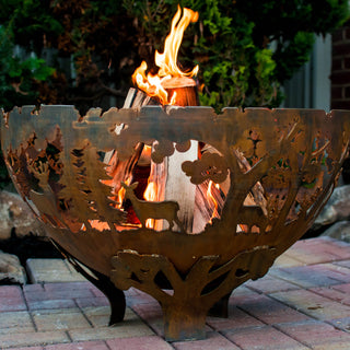 Wood Burning Fire Pit, Round Steel Bowl with Rust Finish in Brown