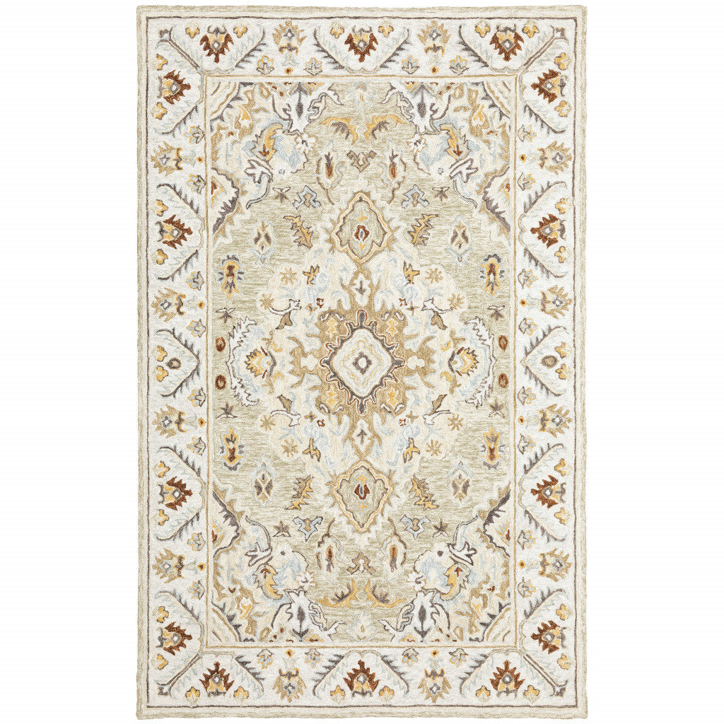 Wool Area Rug, 10 x 13 ft with Medallion Pattern