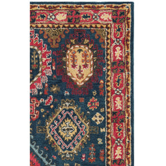 Wool Area Rug, 5 x 8 ft in Coral, Light Blue and Orange