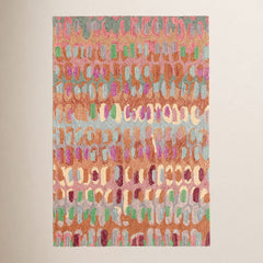 Wool Area Rug, 6 ft x 9 ft in Pink/Green/Brown