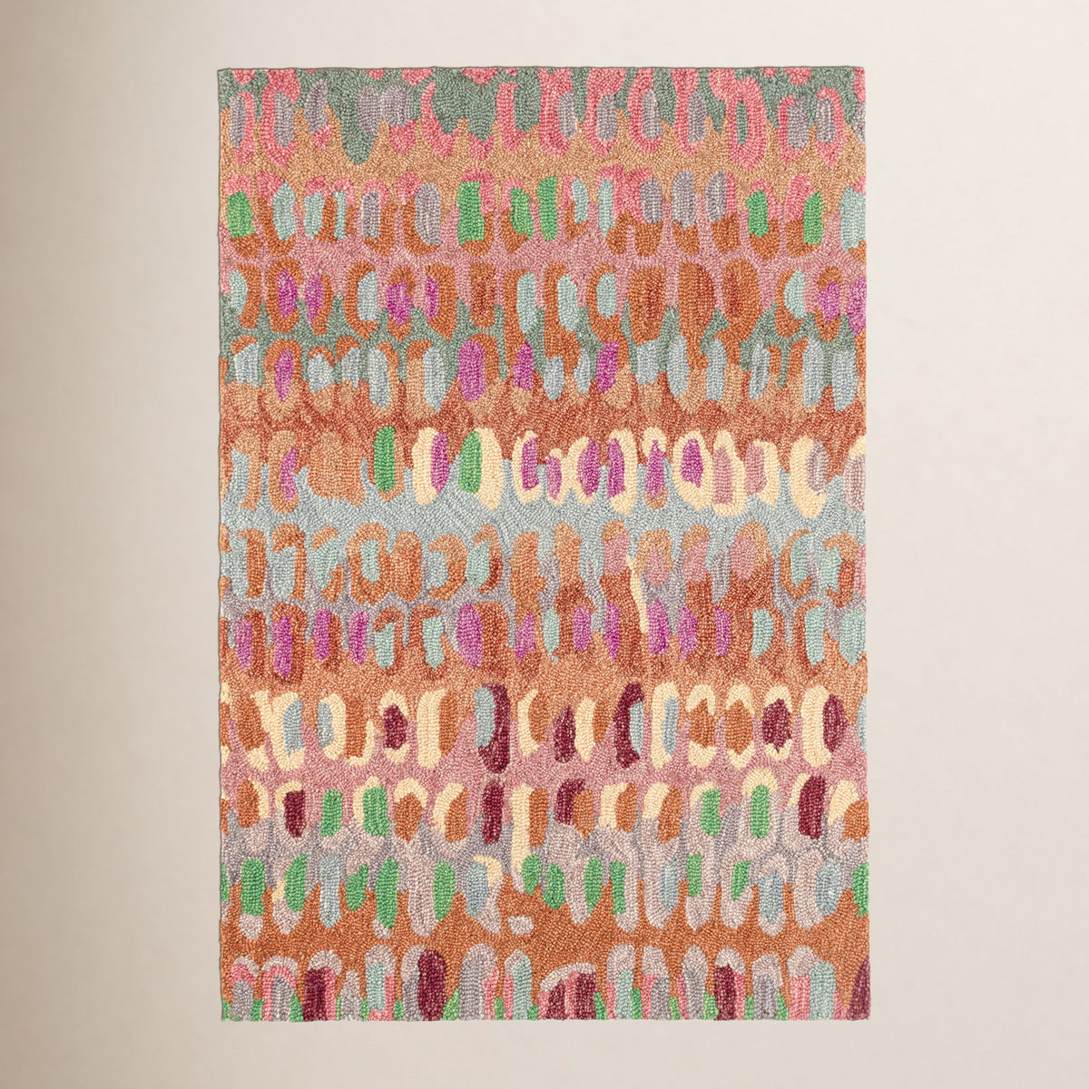 Wool Area Rug, 6 ft x 9 ft in Pink/Green/Brown