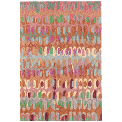 Wool Area Rug, 6 ft x 9 ft in Pink/Green/Brown