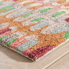 Wool Area Rug, 6 ft x 9 ft in Pink/Green/Brown