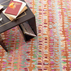 Wool Area Rug, 6 ft x 9 ft in Pink/Green/Brown