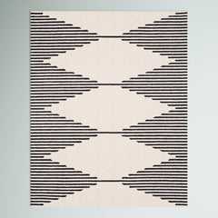 Wool Area Rug, 7'6" x 9'6" with Diamond Stripe Pattern in Ivory