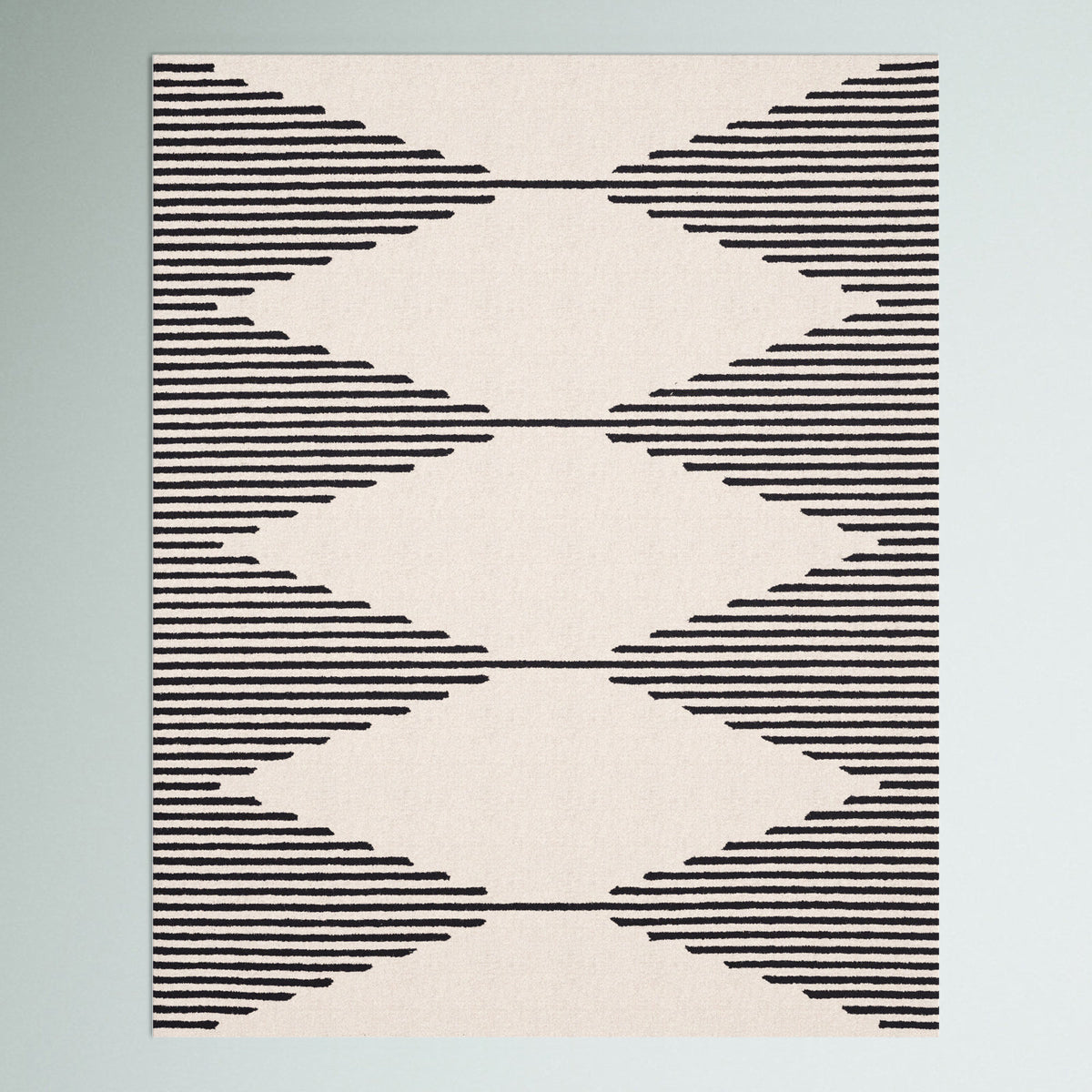 Wool Area Rug, 7'6" x 9'6" with Diamond Stripe Pattern in Ivory