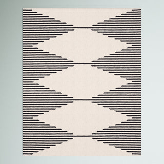 Wool Area Rug, 7'6" x 9'6" with Diamond Stripe Pattern in Ivory