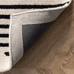 Wool Area Rug, 7'6" x 9'6" with Diamond Stripe Pattern in Ivory