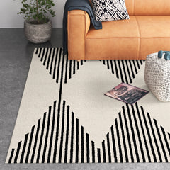 Wool Area Rug, 7'6" x 9'6" with Diamond Stripe Pattern in Ivory