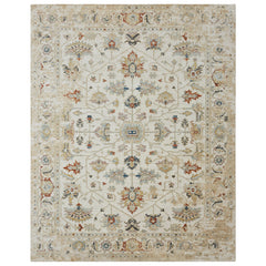 Wool Area Rug, 8'6" x 11'6" in Ivory, Beige, Rust and Navy Blue