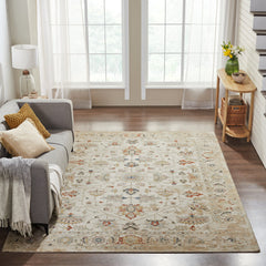 Wool Area Rug, 8'6" x 11'6" in Ivory, Beige, Rust and Navy Blue