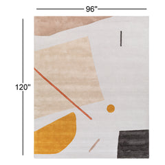 Wool Area Rug, 8 ft x 10 ft in Tan, Light Slate and Mustard