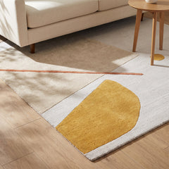 Wool Area Rug, 8 ft x 10 ft in Tan, Light Slate and Mustard