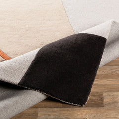 Wool Area Rug, 8 ft x 10 ft in Tan, Light Slate and Mustard