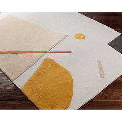 Wool Area Rug, 8 ft x 10 ft in Tan, Light Slate and Mustard