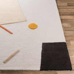 Wool Area Rug, 8 ft x 10 ft in Tan, Light Slate and Mustard