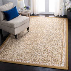 Wool Area Rug in Ivory and Beige with Animal Print