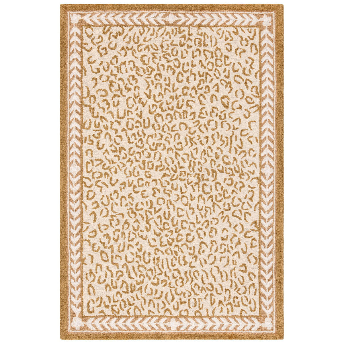 Wool Area Rug in Ivory and Beige with Animal Print