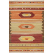 Wool Area Rug, Rectangle 9' x 12' in Red, Orange and Green