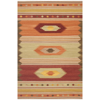 Wool Area Rug, Rectangle 9' x 12' in Red, Orange and Green