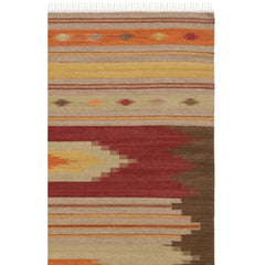 Wool Area Rug, Rectangle 9' x 12' in Red, Orange and Green