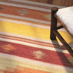 Wool Area Rug, Rectangle 9' x 12' in Red, Orange and Green
