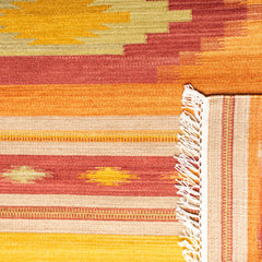 Wool Area Rug, Rectangle 9' x 12' in Red, Orange and Green