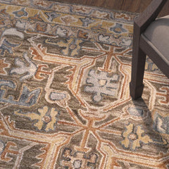 Wool Oriental Area Rug, 7'9" x 9'9" in Brown, Blue and Orange