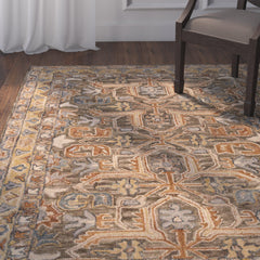 Wool Oriental Area Rug, 7'9" x 9'9" in Brown, Blue and Orange