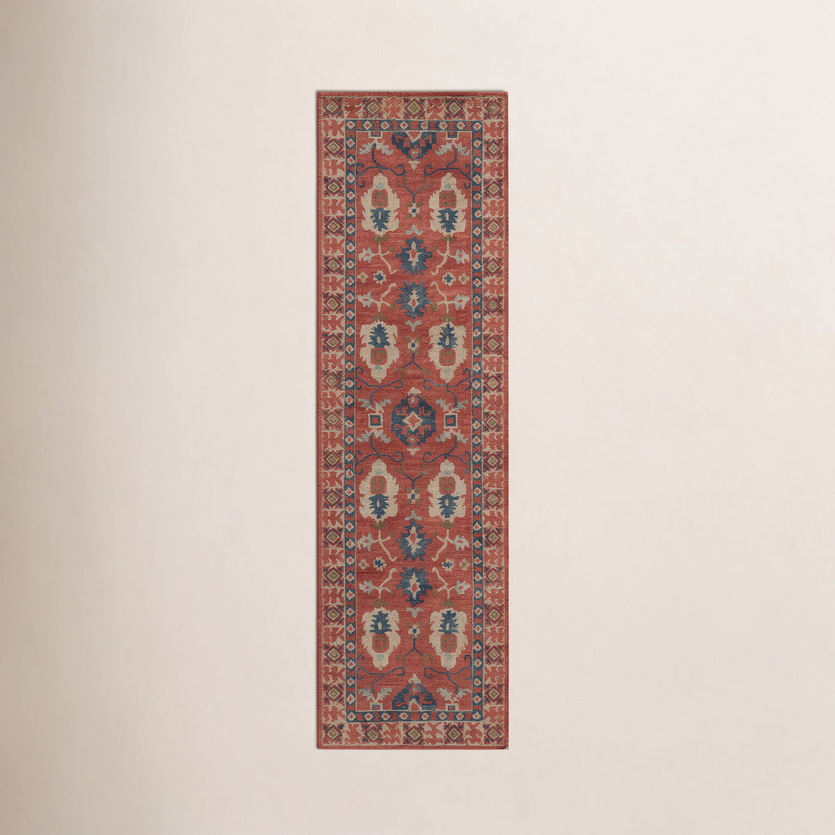 Wool Runner Rug, 2'3" x 8', with Beige, Red and Blue