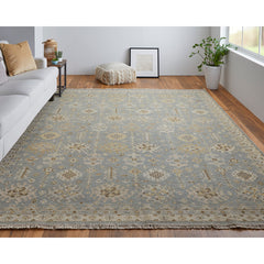 Wool Runner Rug, 2'6" x 12' in Blue/Gray/Ivory