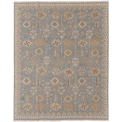 Wool Runner Rug, 2'6" x 12' in Blue/Gray/Ivory