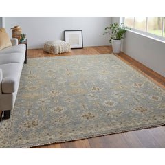 Wool Runner Rug, 2'6" x 12' in Blue/Gray/Ivory