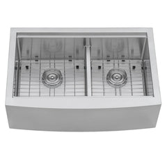 Workstation Kitchen Sink, Apron-Front, Double Bowl 60/40, 33 Inch, Stainless Steel