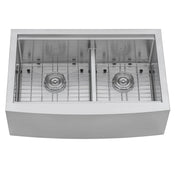 Workstation Kitchen Sink, Apron-Front, Double Bowl 55/45, 33 Inch, Stainless Steel